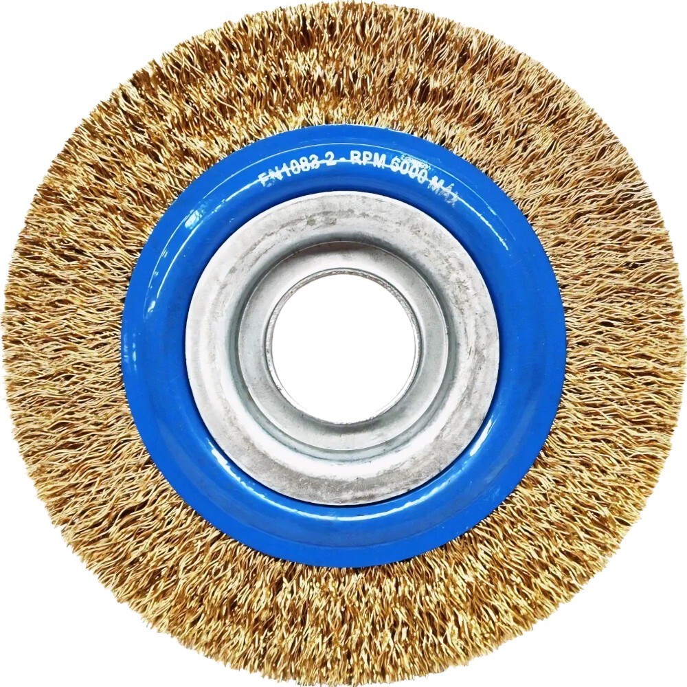 Escova de aço latonado circular ondulada 152,4 x 19 mm com furo - Norton