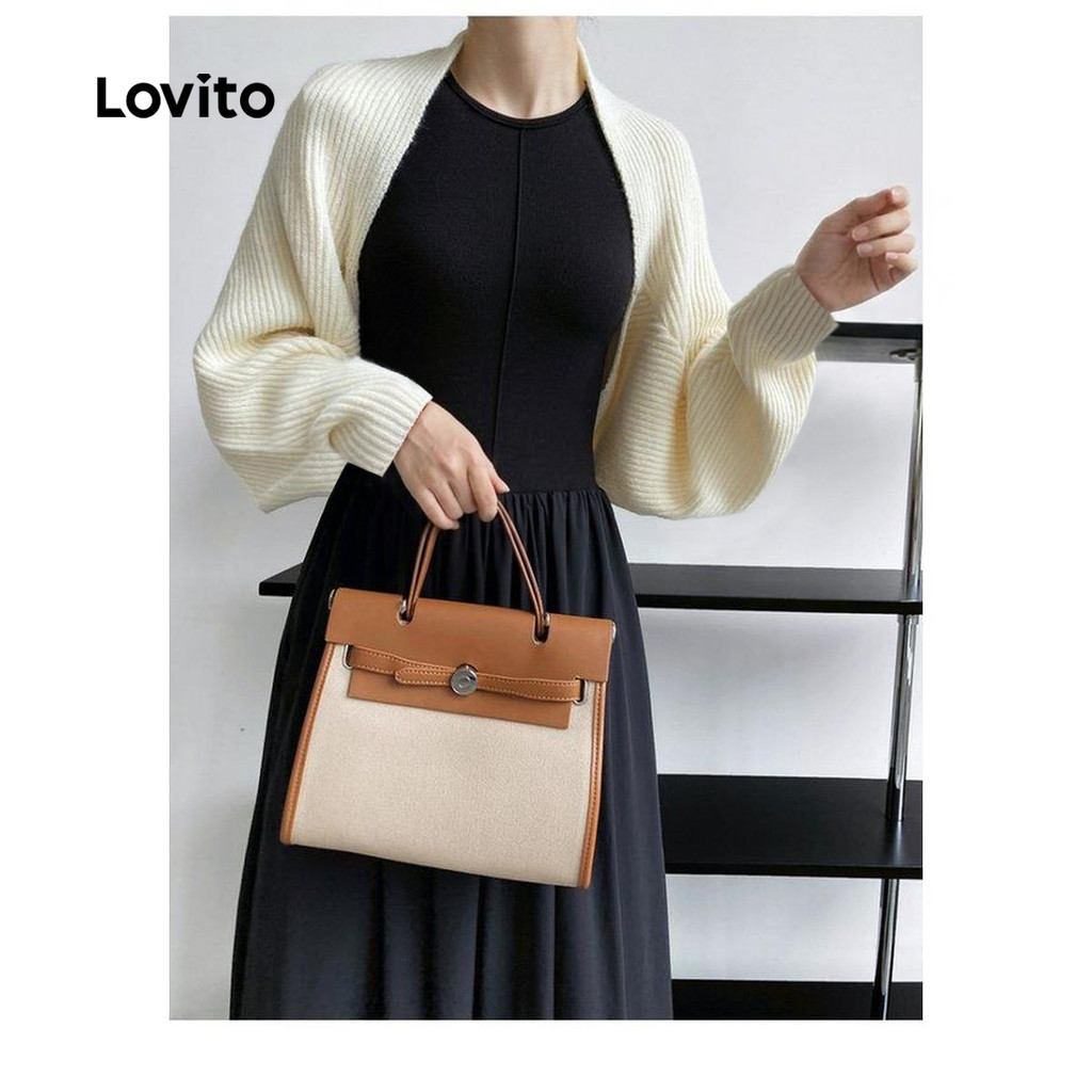 Lovito Casual Cardigãs Femininos e Básicos em Cores Lisas LNE37018 (Caqui Apricot Preto) · foto 2
