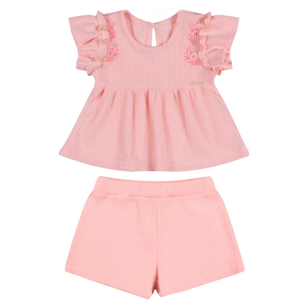 Conjunto Bebê Menina Malha Tricô Bordada Colorittá Rosa