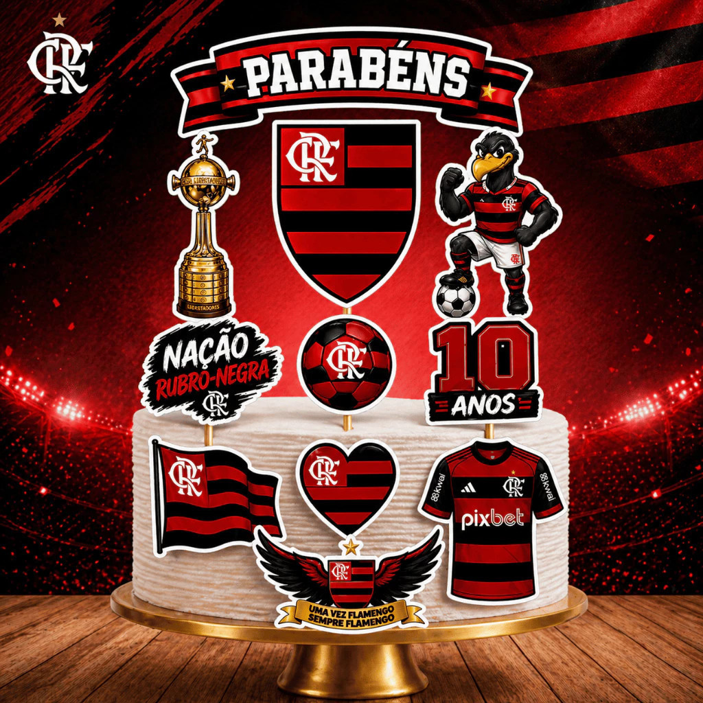 Topo/Topper de Bolo Flamengo Personalizado com NOME
