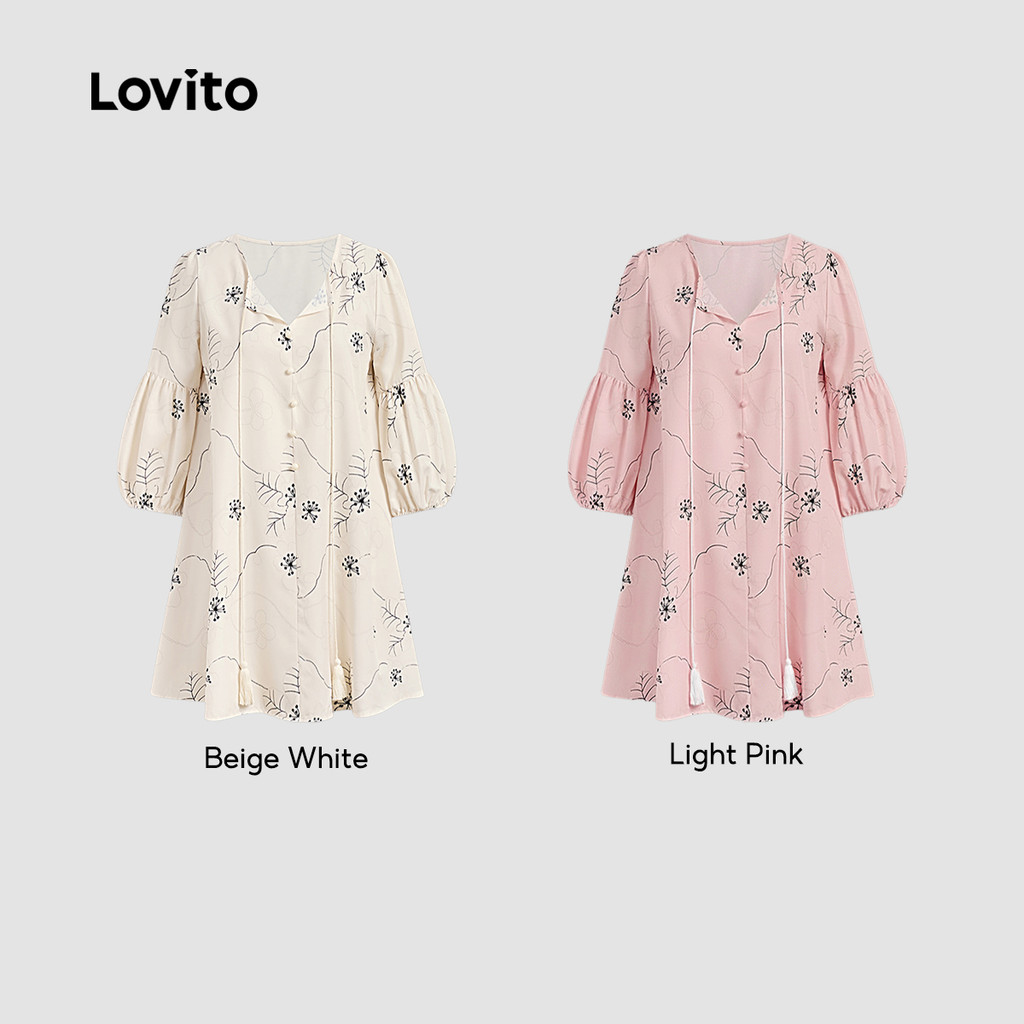 (Casual) Lovito Vestido de Primavera/verão Off White para mulheres L156AD285