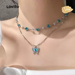 (New Arrival) Lovito Colares E Brincos Pendentes Elegantes E Luxuosos Com Pingente De Laço Seguindo a Tendência Da Moda Coreana NLD001BR003