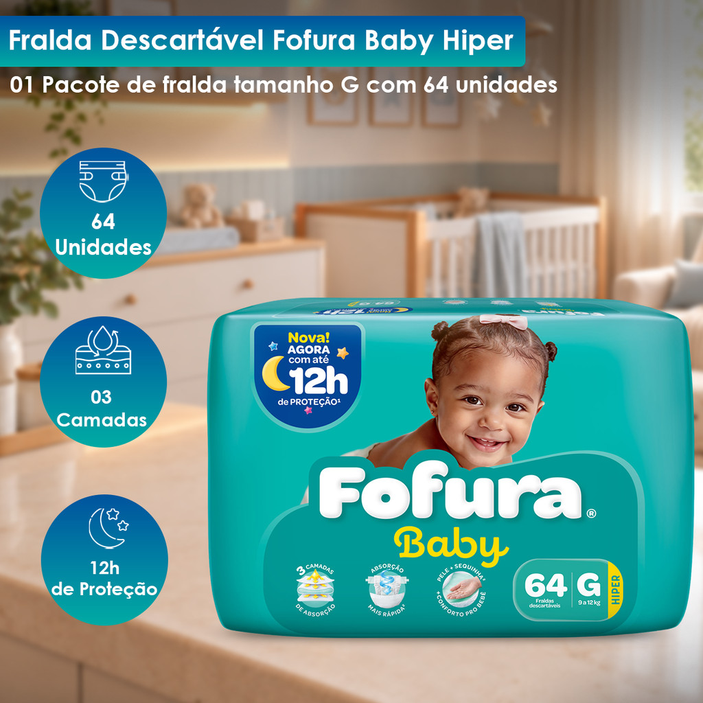 Fralda Descartável Fofura Baby Hiper G com 64 Unidades — imagem 2 de 2