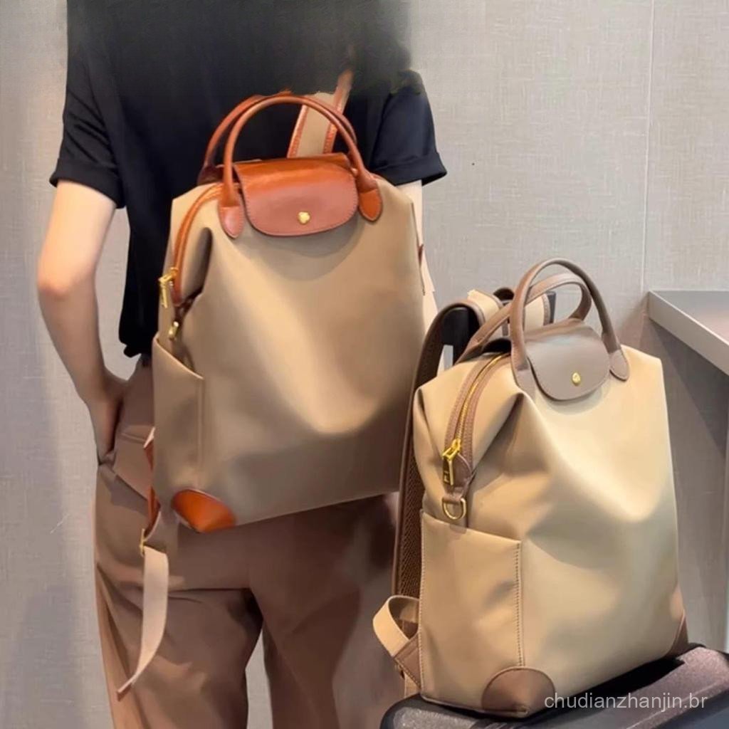 Mochila impermeável de nylon, mochila de grande capacidade para laptop, bolsa de mão com acabamento em couro, mochila 0K