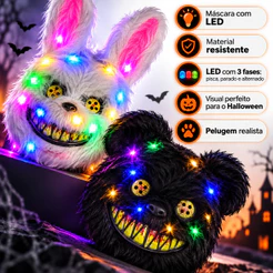 Máscara Led Neon Halloween Cosplay Fantasia Festa Carnaval Urso Coelho Assustadora Realista