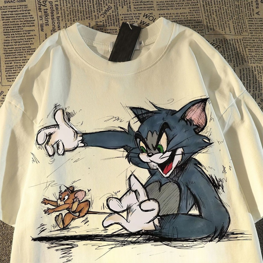 [Camiseta Premium em Algodão Puro]LA  Camiseta Feminina Unissex Tom Jerry Desenho Camisa Algodão Premium 30.1