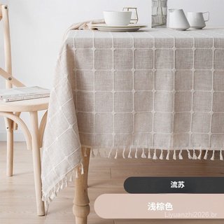 Toalha de mesa em material que imita algodão e linho, com franjas, para uso na cozinha e decoração da sala de estar, VUV