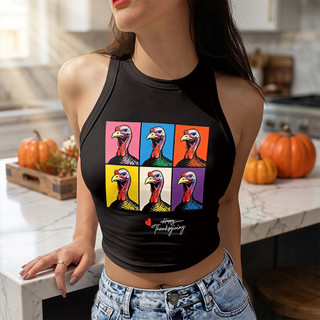 Ação de graças estilo Pop seis cores peru colete de transferência de calor quente menina curto umbigo Halter pescoço em 