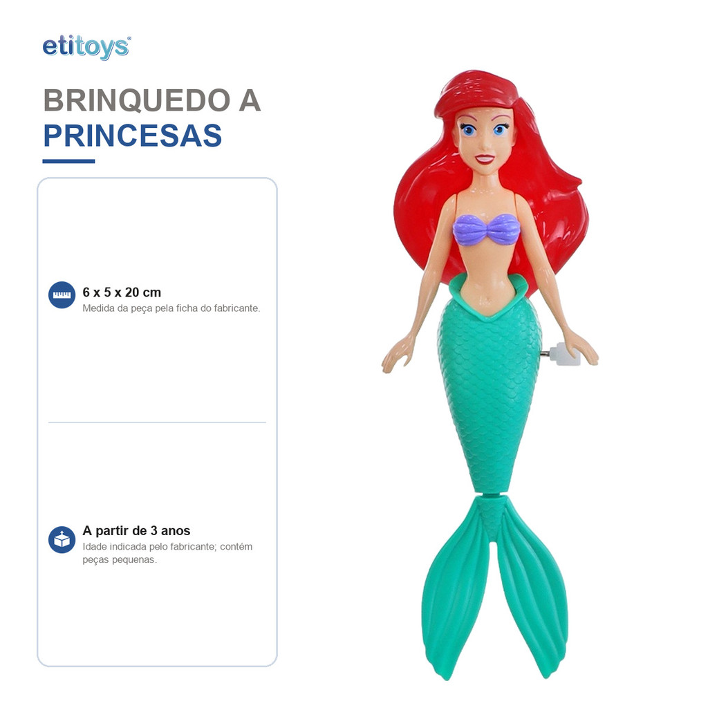 Brinquedo A Corda Ariel Diversão Na Água Princesas 20cm Etitoys — imagem 2 de 2