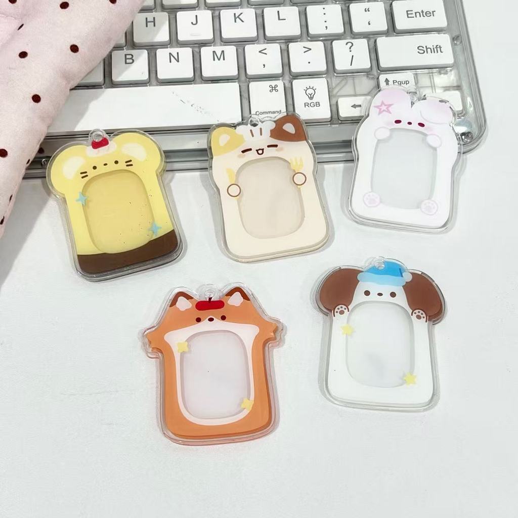 ✨❤ Bonito Animal bolinho acrílico titular do cartão 3cm ID foto armazenamento Display chaveiro saco pingente decoração 2