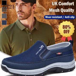Sapatos de caminhada confortáveis e respiráveis, com tecido de malha, para homens de meia-idade e idosos, ideais para o 