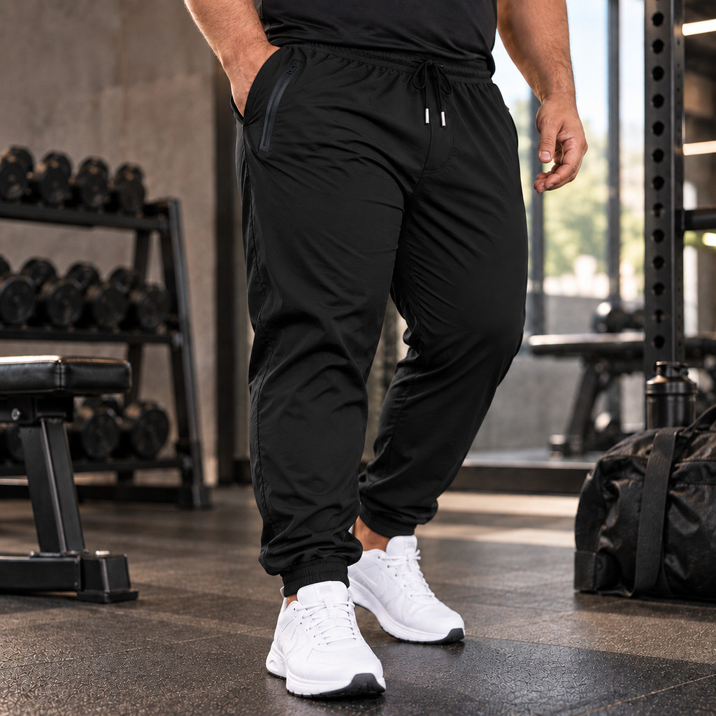 Calça Jogger Masculina Plus Size Poliamida com Elastano Esportiva Leve Academia Casual Confortavel Bolsos com Zíper