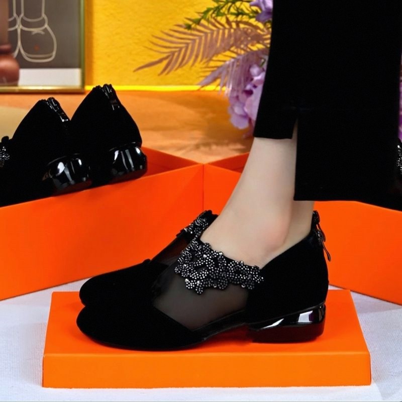 Novo estilo sandálias de gaze dedo do pé redondo mãe sapatos de couro macio verão sapatos planos couro macio sola macia 