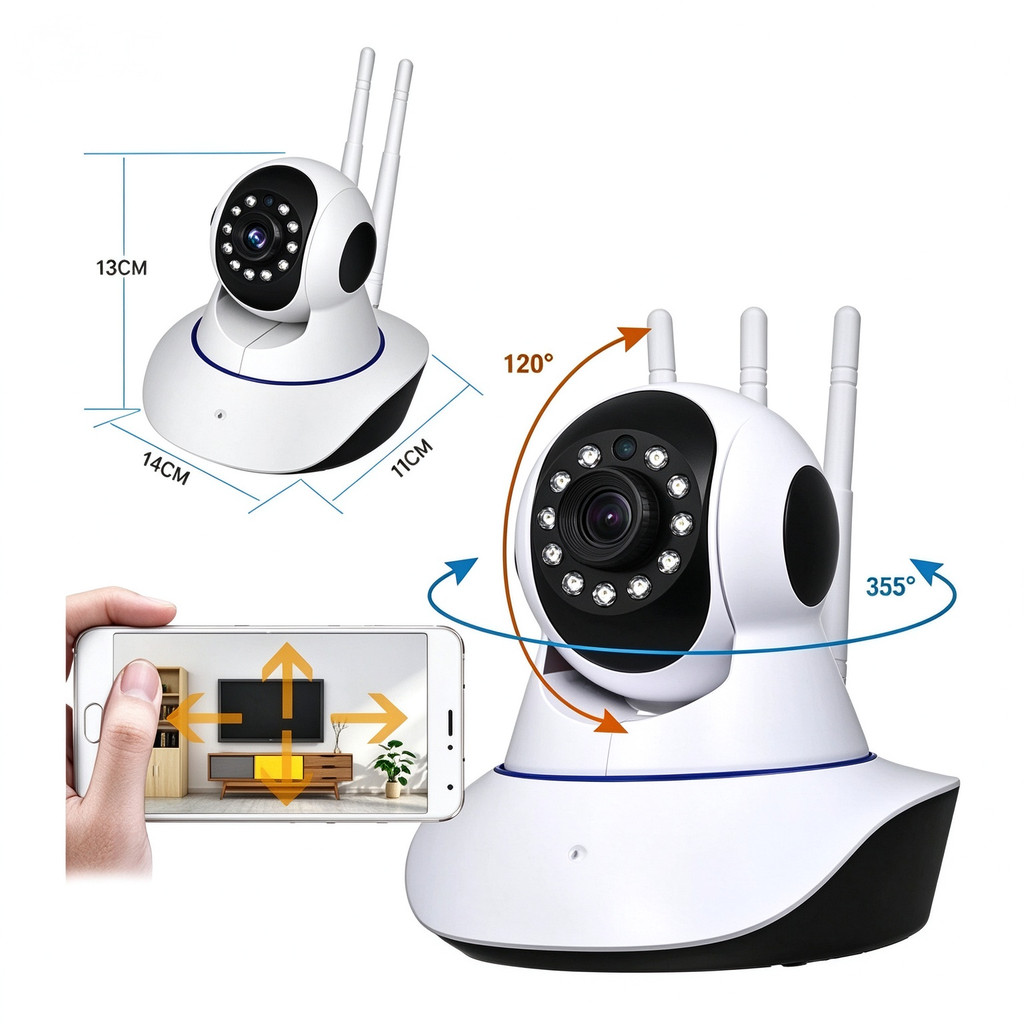 Câmera De Segurança Robô WiFi De 3 Antenas , Full HD , Áudio Bidirecional , Monitoramento Doméstico