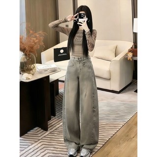 Lavado angustiado pequeno Jeans reto feminino verão estilo americano alongado high Street cintura alta solto esfregar ca