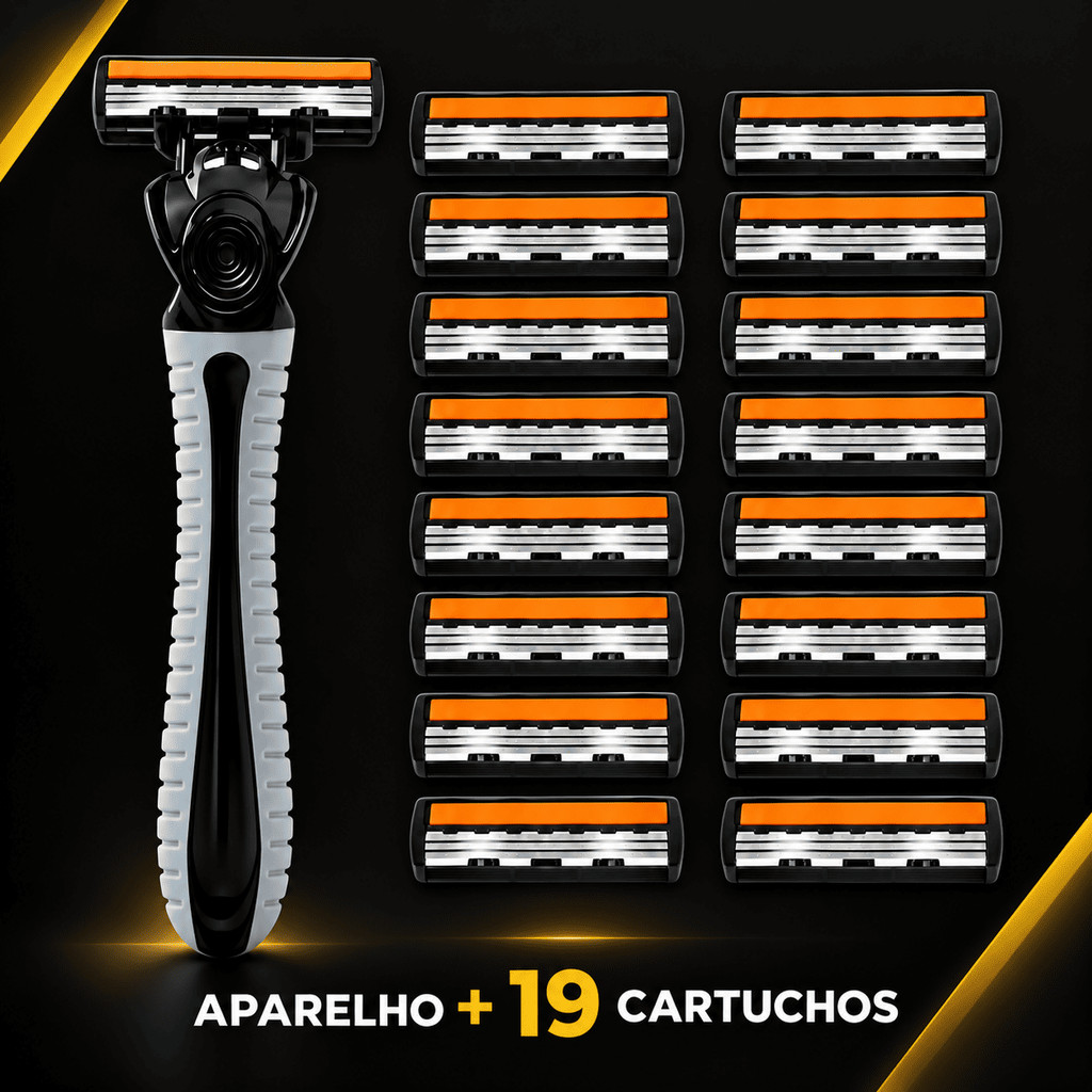 Kit Aparelho de Barbear 19 Cartuchos 3 Lâminas Fita Lubrificante MADEBB006