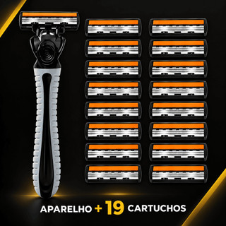 Kit Aparelho de Barbear 19 Cartuchos 3 Lâminas Fita Lubrificante MADEBB006