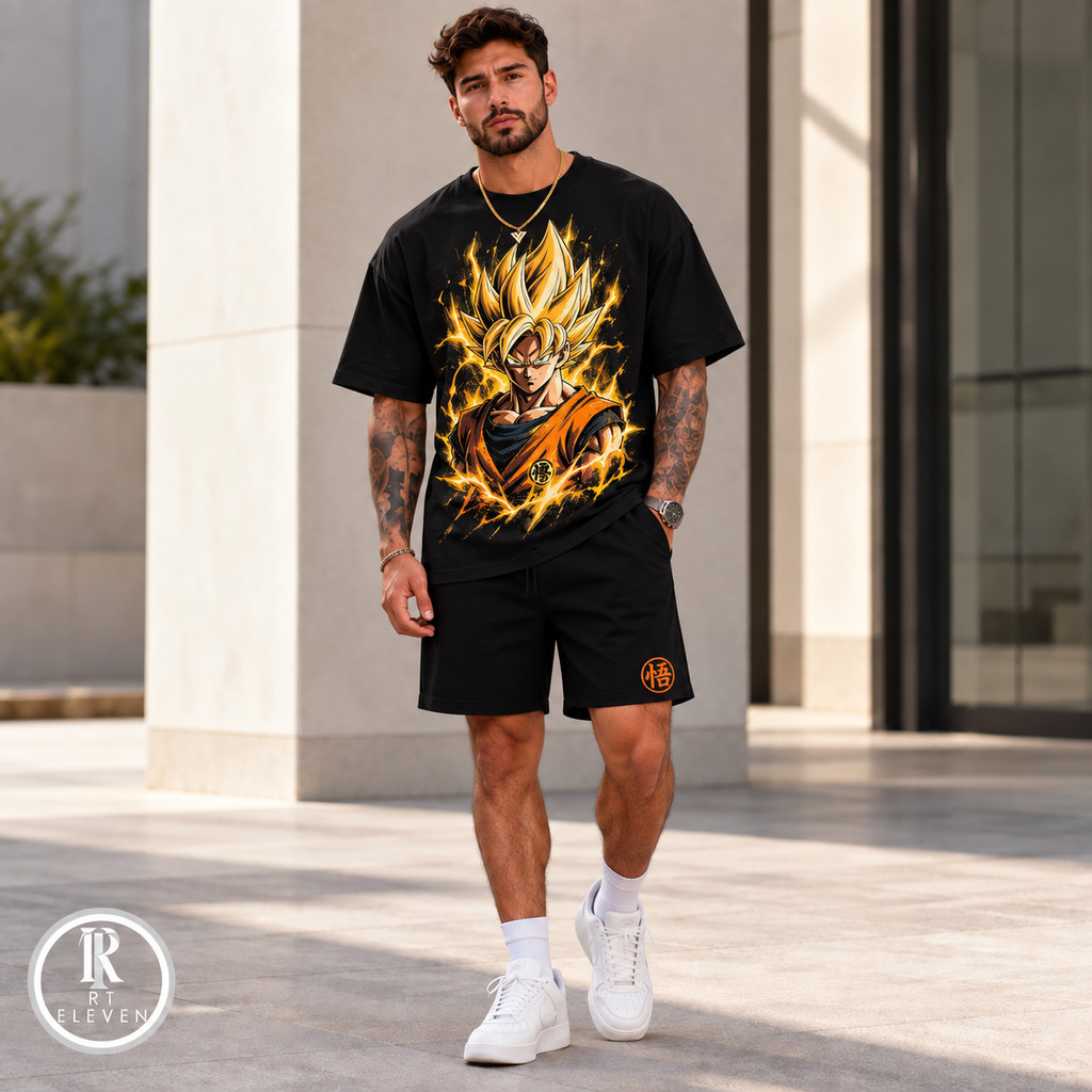 Conjunto Masculino Goku Dragon Ball Estampa Realista Tamanho Grande Camiseta + Bermuda Moletom  Mauricinho Lançamento