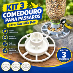 Kit 3 Comedouro Tratador Alimentador Para Pássaros Passarinhos Aves Calopsita , Rolinhas, Periquitos Garrafa