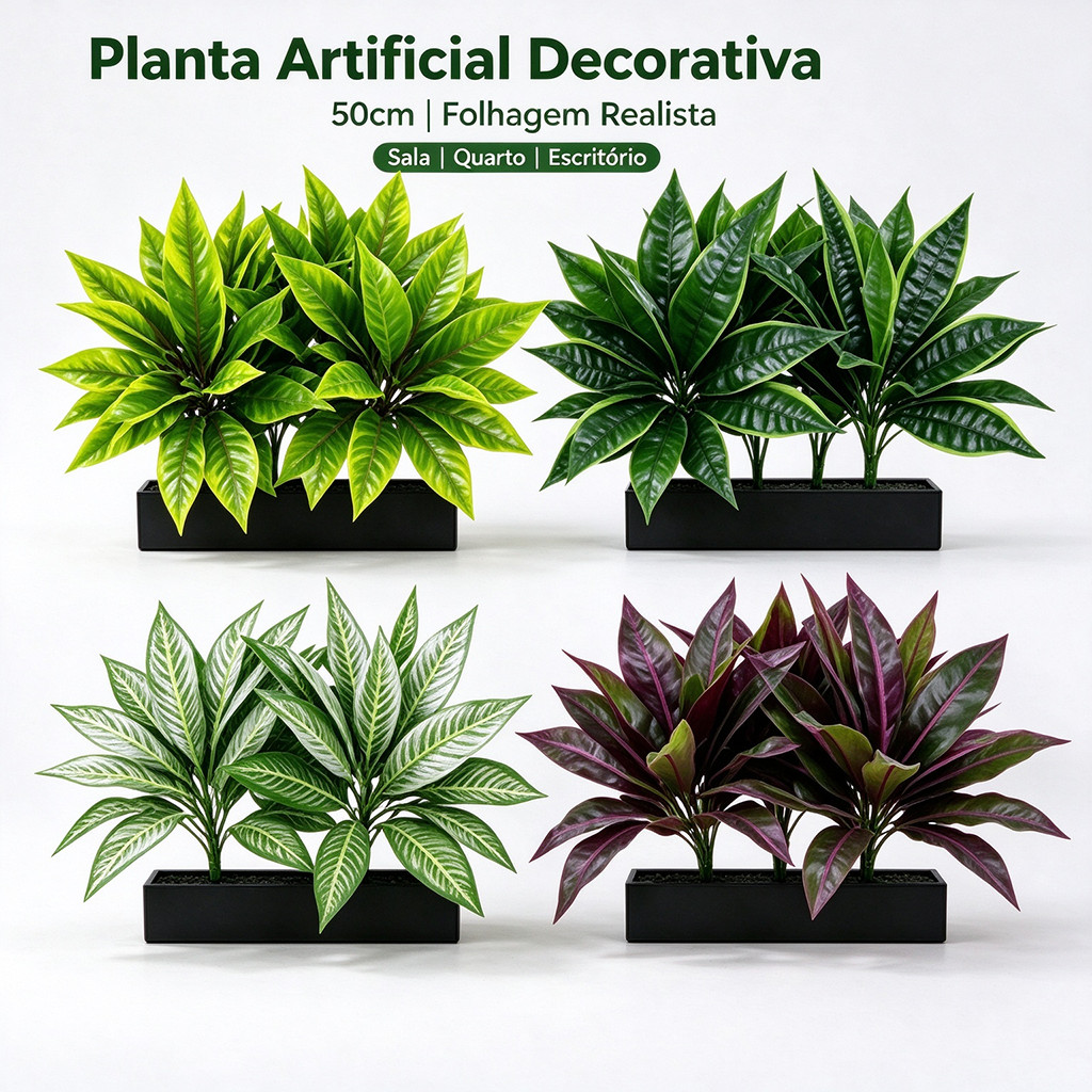 Planta Artificial Decorativa 50cm Folhagem Realista Sem Manutenção Para Sala Quarto Escritório