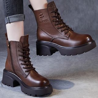 Outono inverno mais veludo couro macio sola grossa Martin botas femininas, estilo britânico Retro de salto alto pequenas