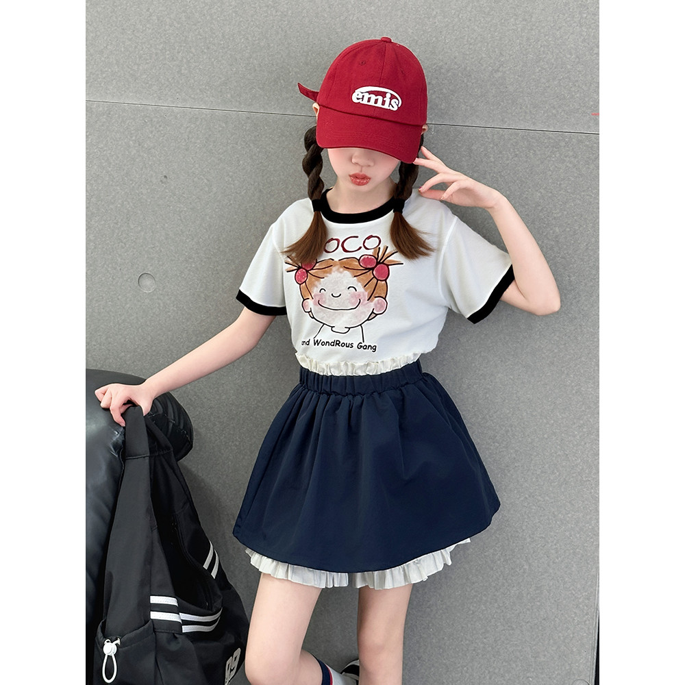 Meninas verão terno de manga curta crianças estilo coreano moda dos desenhos animados camiseta grandes meninas Shorts ca
