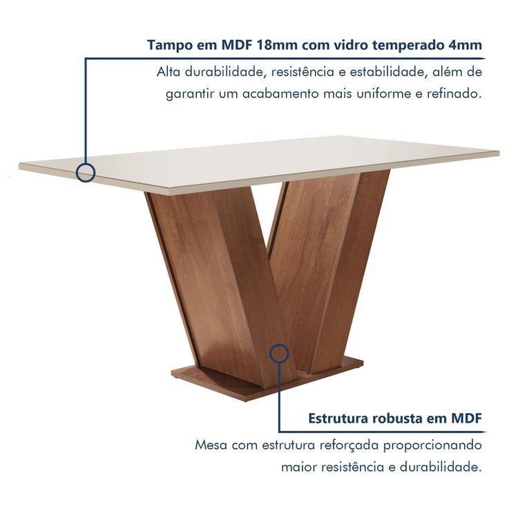 Conjunto Sala de Jantar Mesa Tampo de Vidro 4 Cadeiras Espanha Yescasa Chocolate/Off White/Animale Marrom · foto 2