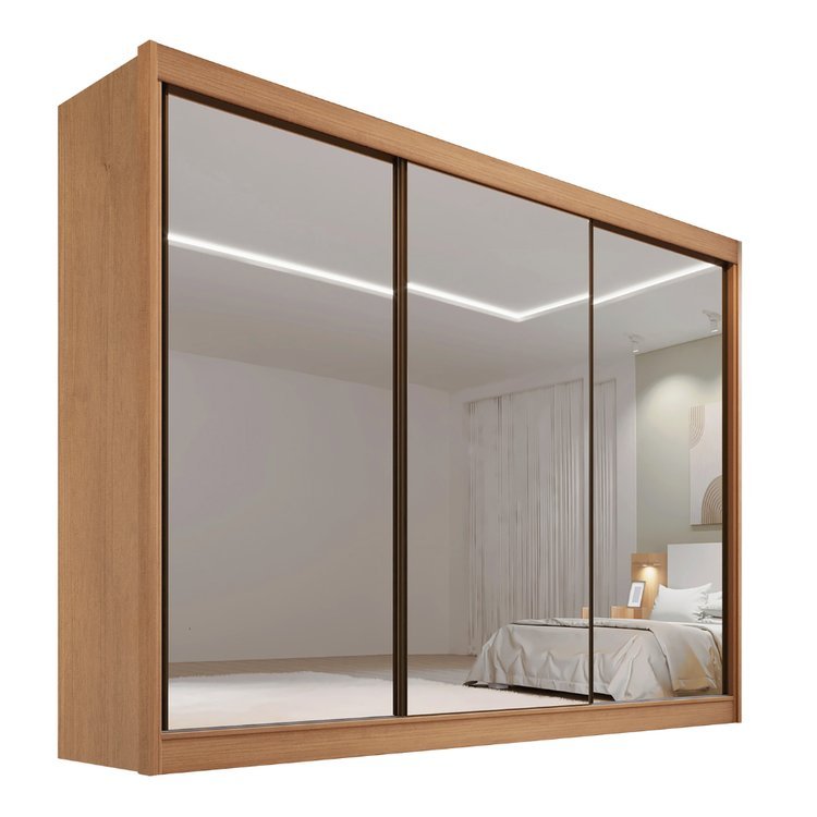 Guarda Roupa Casal MDF Espelhado 3 Portas 6 Gavetas Qatar Marrom/Cinamomo Cinamomo · foto 2