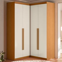 Guarda Roupa de Canto 4 Portas 4 Gavetas Tuim Yescasa Bege/Cinamomo/Off White Cinamomo/Off White
