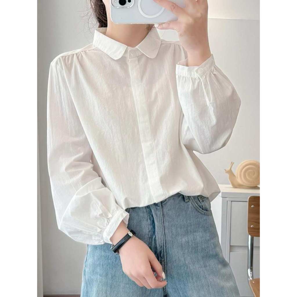 Primavera outono camisa de algodão puro feminino nicho chique estilo ocidental camisa de manga comprida novo estilo lite
