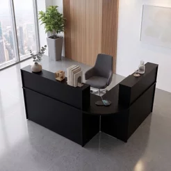 Balcão Atendimento de Canto em L Recepção Consultório 140x60cm Preto