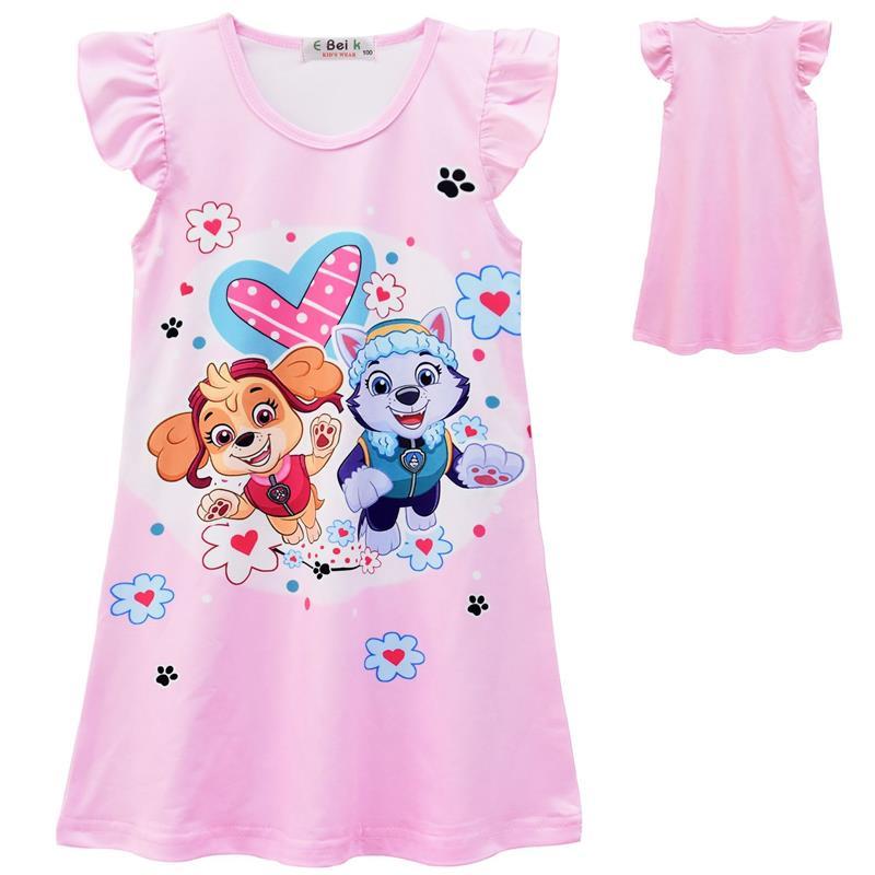 Desenhos animados bonitos desenhos animados impressos médios grandes crianças manga voadora camisola meninas vestido