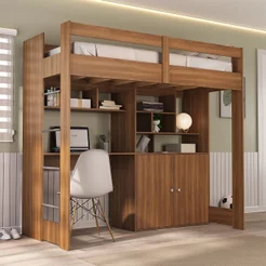 Cama de Solteiro Zwork 2 Portas com Escrivaninha Multifuncional Yescasa Marrom/Nogal Nogal