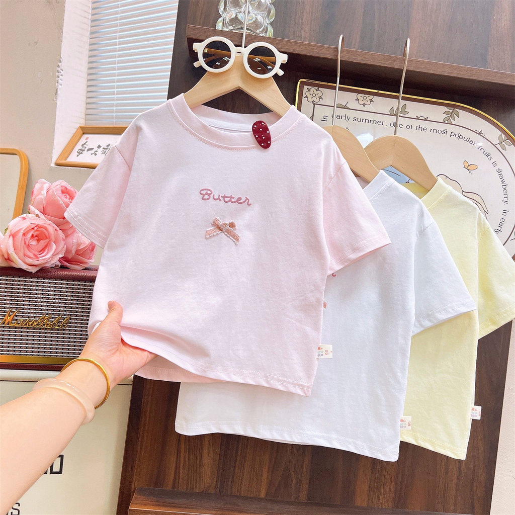 Meninas camiseta de manga curta 2026 verão novo estilo versão coreana All-Match camisa de fundo crianças carta impressa 