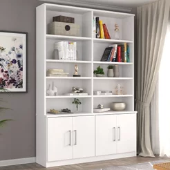 Estante Multiuso de Livros 4 Portas 100% MDF Moderno 223CMX154CM Branco Branco