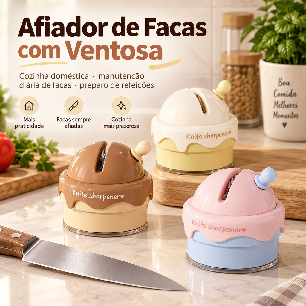 Afiador de Facas Eficiência Afiação Rápida Ventosa Portátil Compacto para Tesoura Cozinha Casa Churrasco e Camping