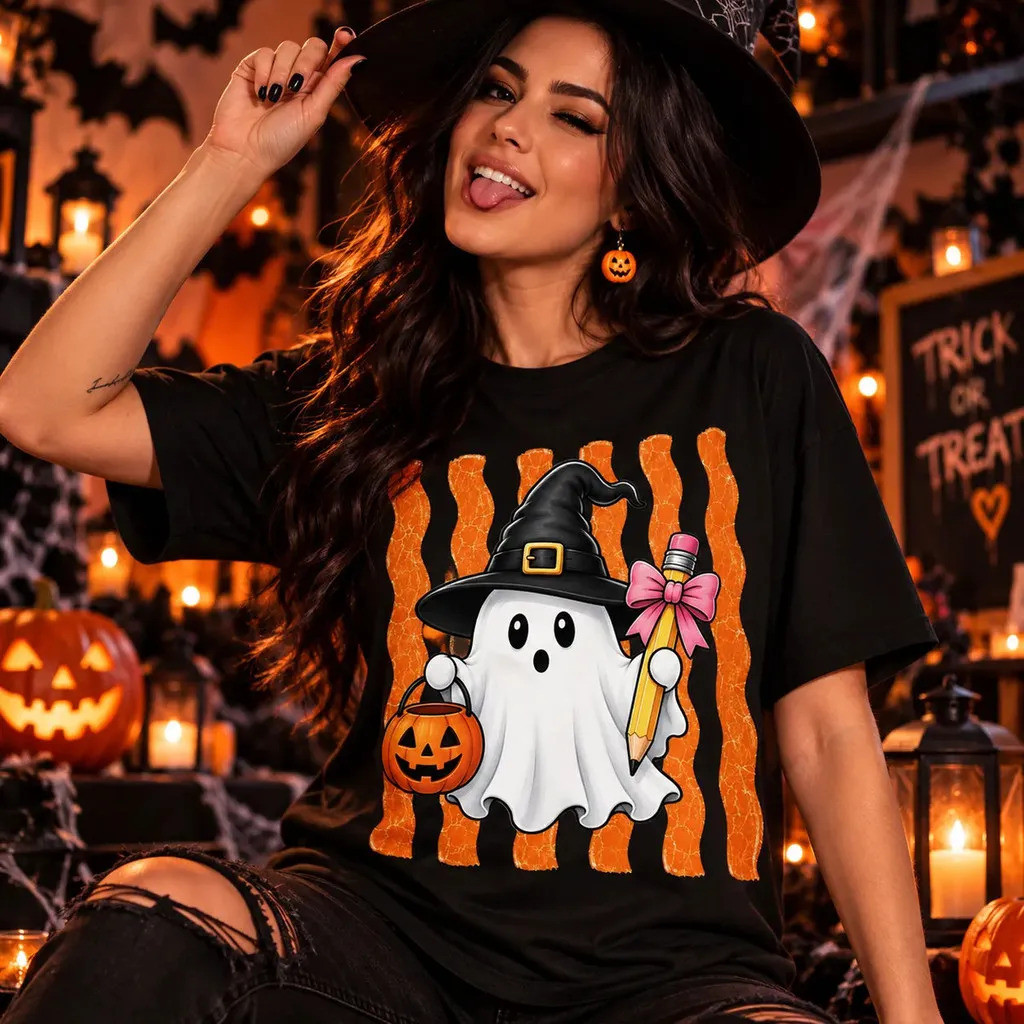 Camiseta Halloween Unissex Estampada Fantasma Cute