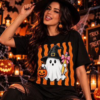 Camiseta Halloween Unissex Estampada Fantasma Cute