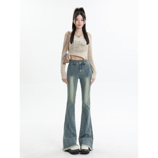 Vfvk senhoras desgastadas ligeiramente queimado Jeans feminino 2026 outono novo estilo calças femininas magro-ajuste mai