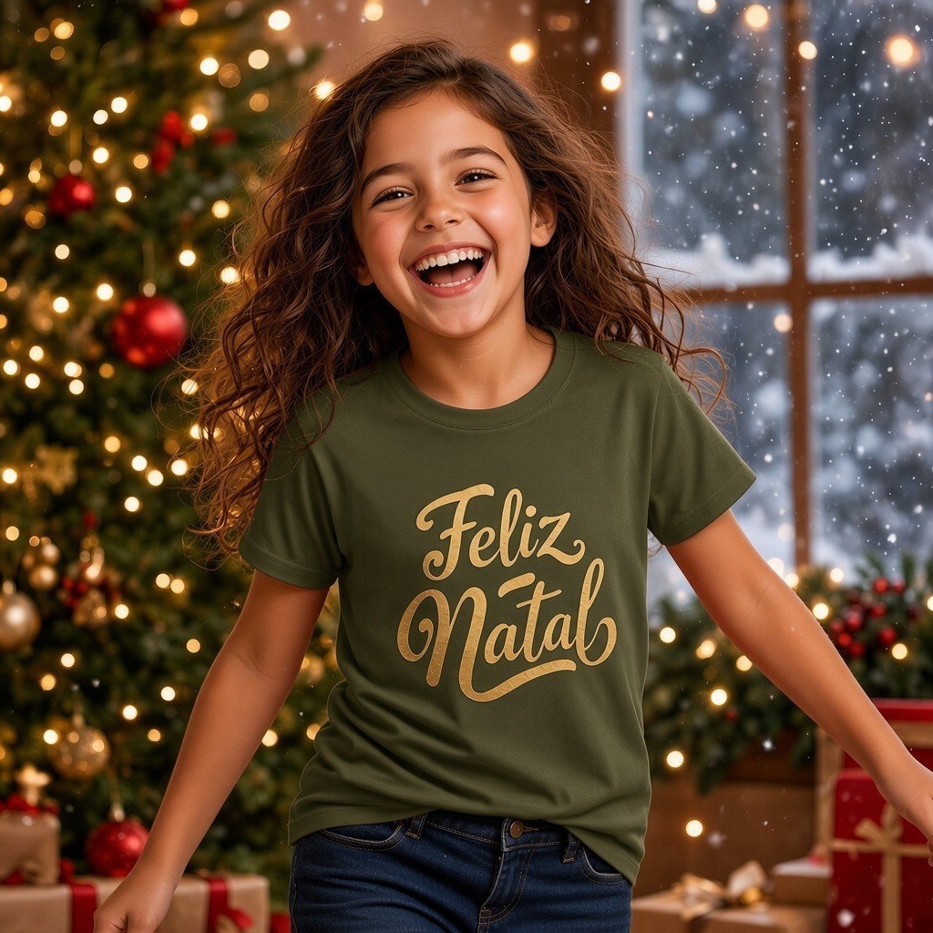 Camiseta de Natal Básica Infantil Juvenil Blusinha Estampa Religiosa Jesus Ceia Roupa de Criança Menino ou Menina