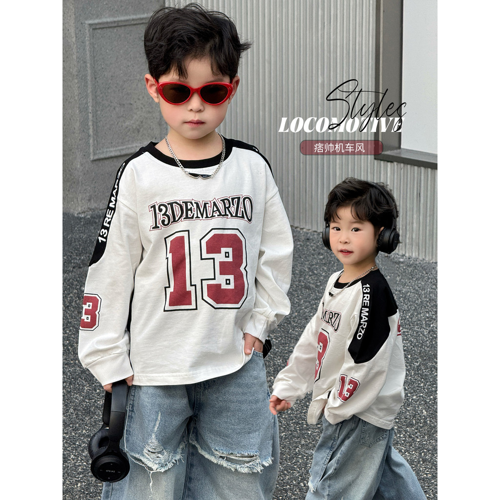 Meninos primavera rufião bonito em torno do pescoço camiseta crianças solta primavera outono camisa de fundo na moda leg