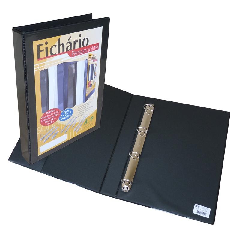 Fichário revestido com cristal oficio preto 40mm 3340PT com 4 argolas ACP