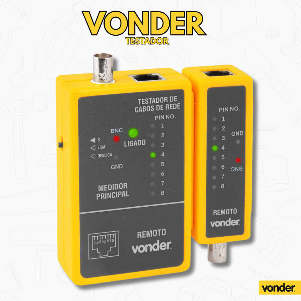 Testador de Cabos de Rede RJ45 e Cabos Coaxiais VONDER Profissional Resistente