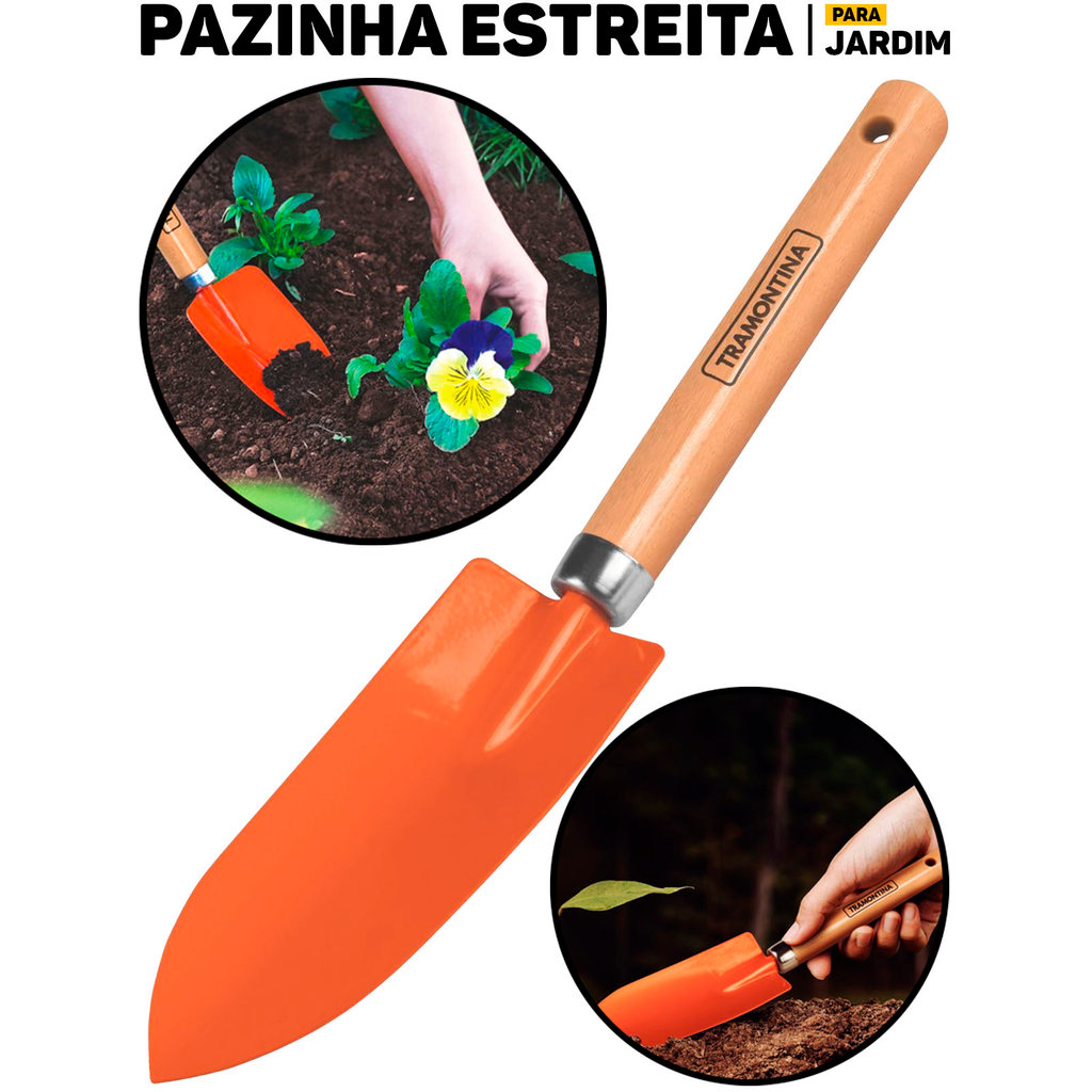Pazinha Estreita Metálica Tramontina Cabo De Madeira P/ Jardinagem Horta E Vasos De Plantas	 em Oferta na Shopee