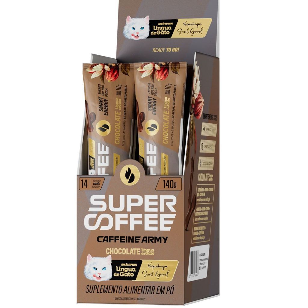 SuperCoffee To Go - 14 Sachês de 10g Língua de Gato - Caffeine Army