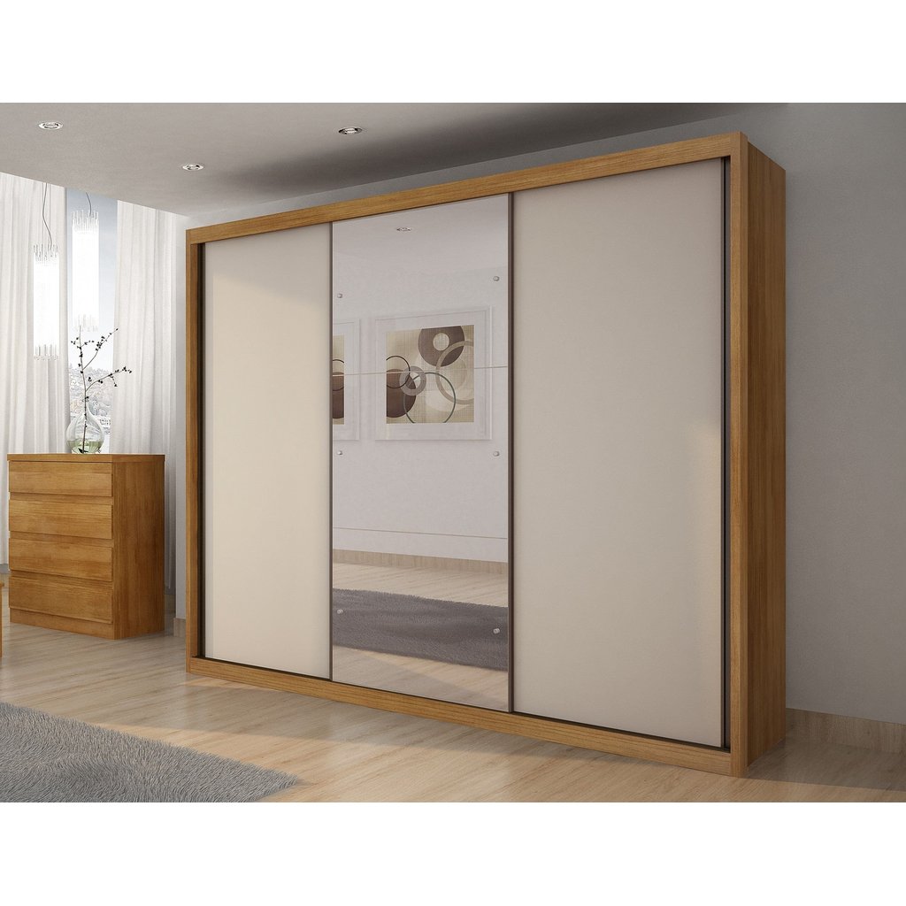 Guarda-Roupa Casal MDF Vegas 3Pts 6Gav com Espelho Cumaru Fendi em Oferta na Shopee