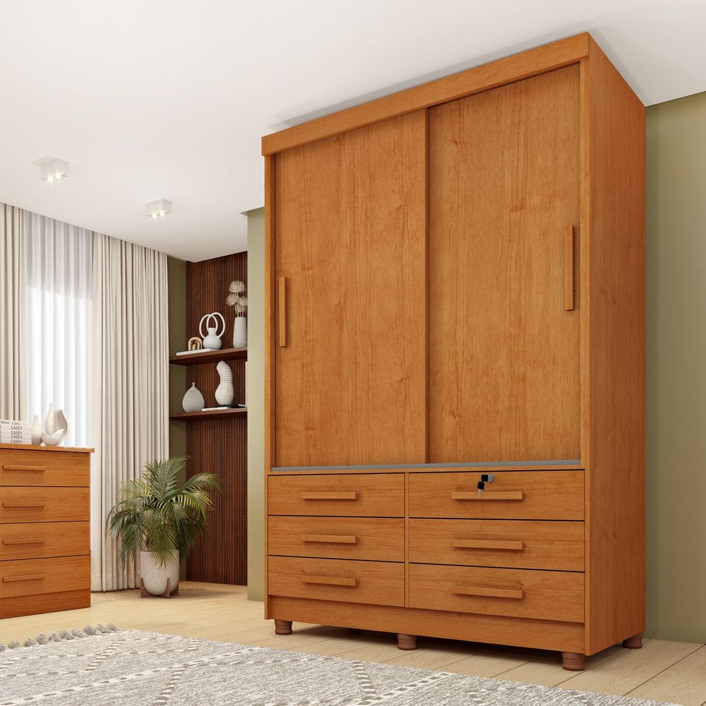 Guarda Roupa Solteiro com pés 2 Portas 6 Gavetas 133cm Chicago   Cinamomo em Oferta na Shopee