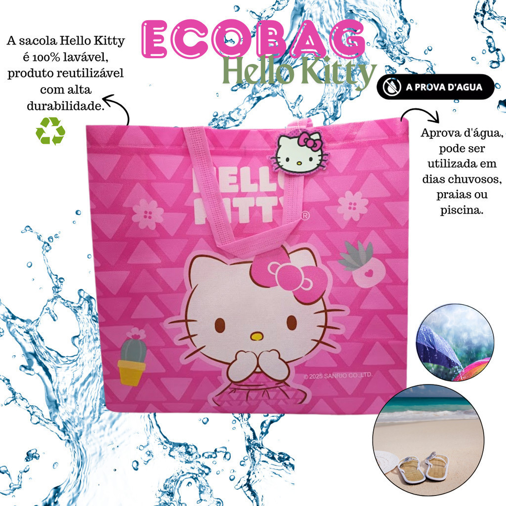 Hello Kitty sacola Ecobag Grande Perfeita Compras Praia coisas da hello kitty acessório