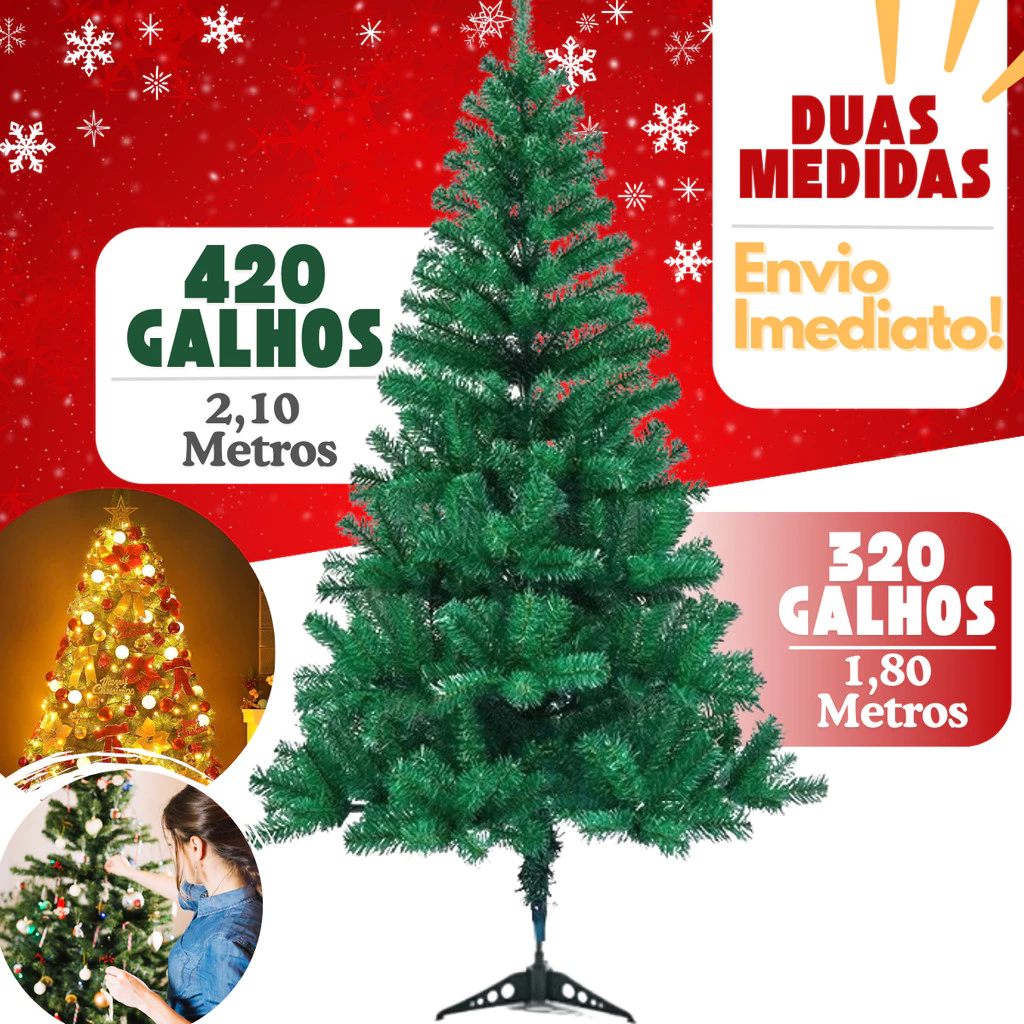 Arvore Natal Grande Pinheiro Decoração Natal 180cm 210cm Até 350/450Galhos