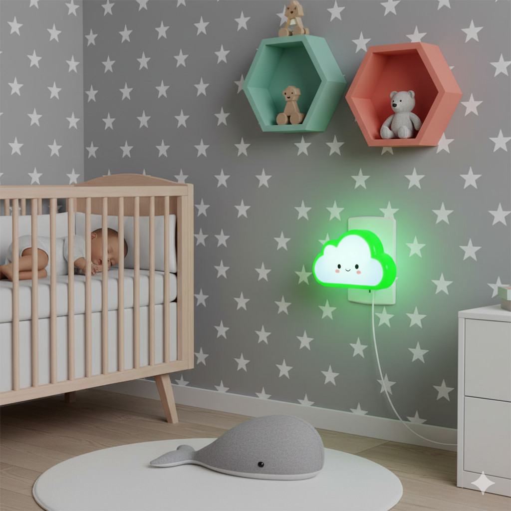 Abajur Infantil LED Bivolt para Quarto de Bebê Formato de Nuvem com Tomada
